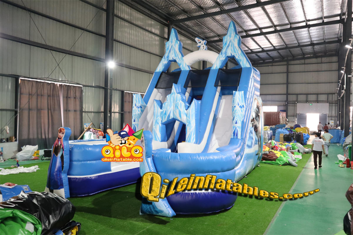 qile-7100 inflatable dry slide Frozen Snow World slide