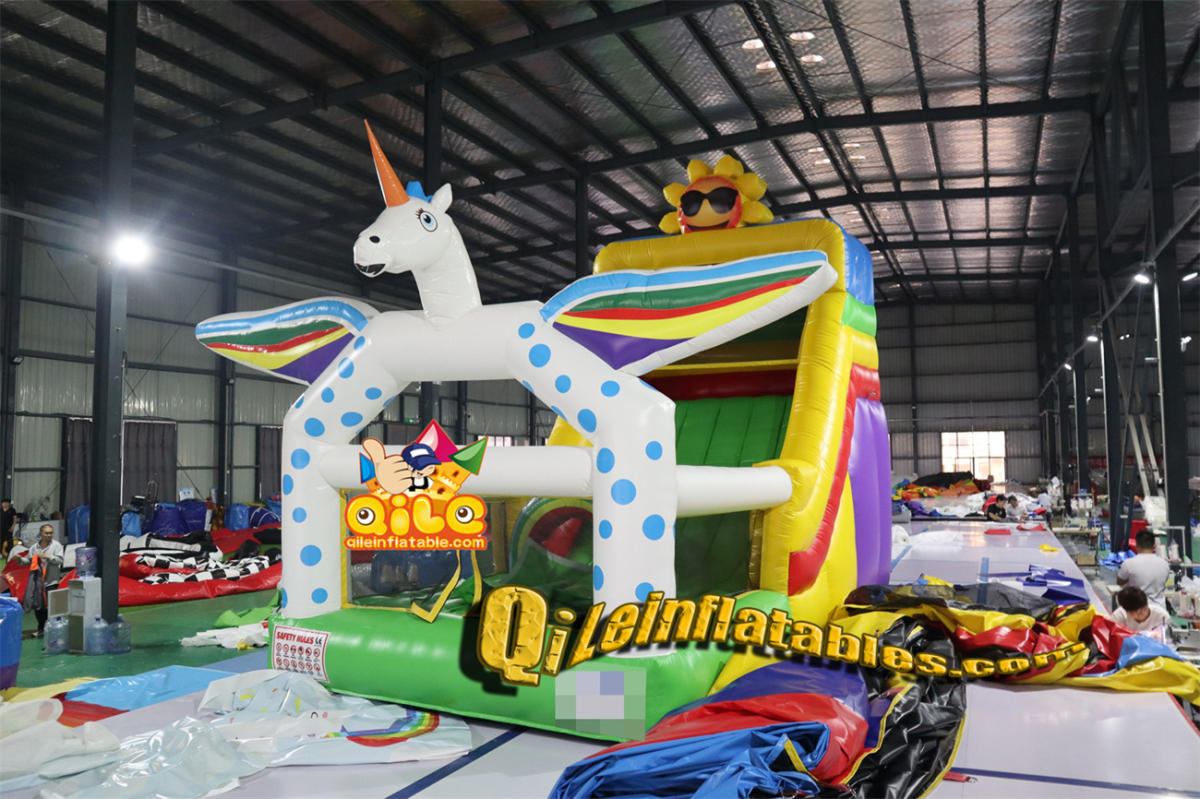 qile-7015 inflatable dry slide Rainbow Pegasus slide