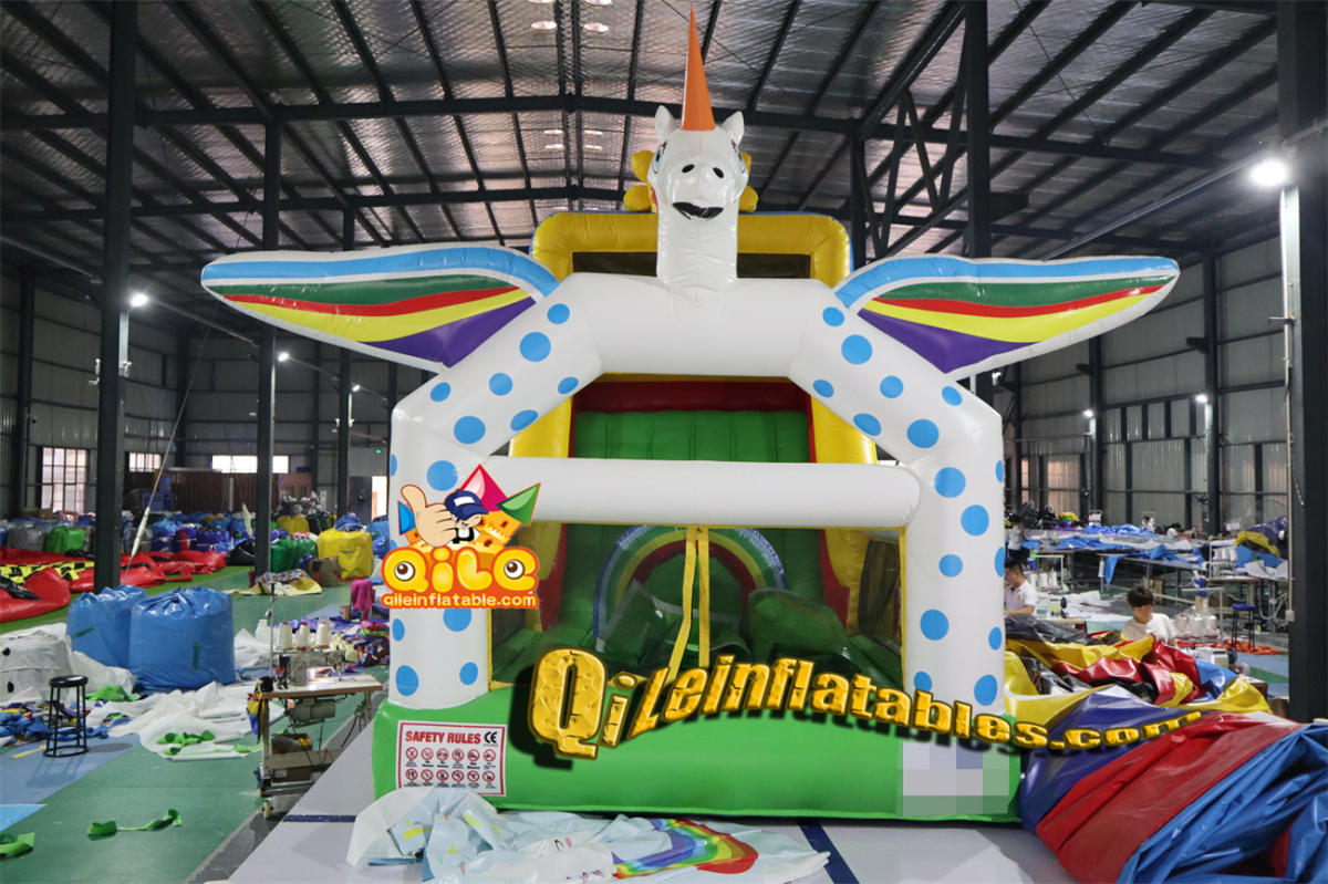 qile-7015 inflatable dry slide Rainbow Pegasus slide