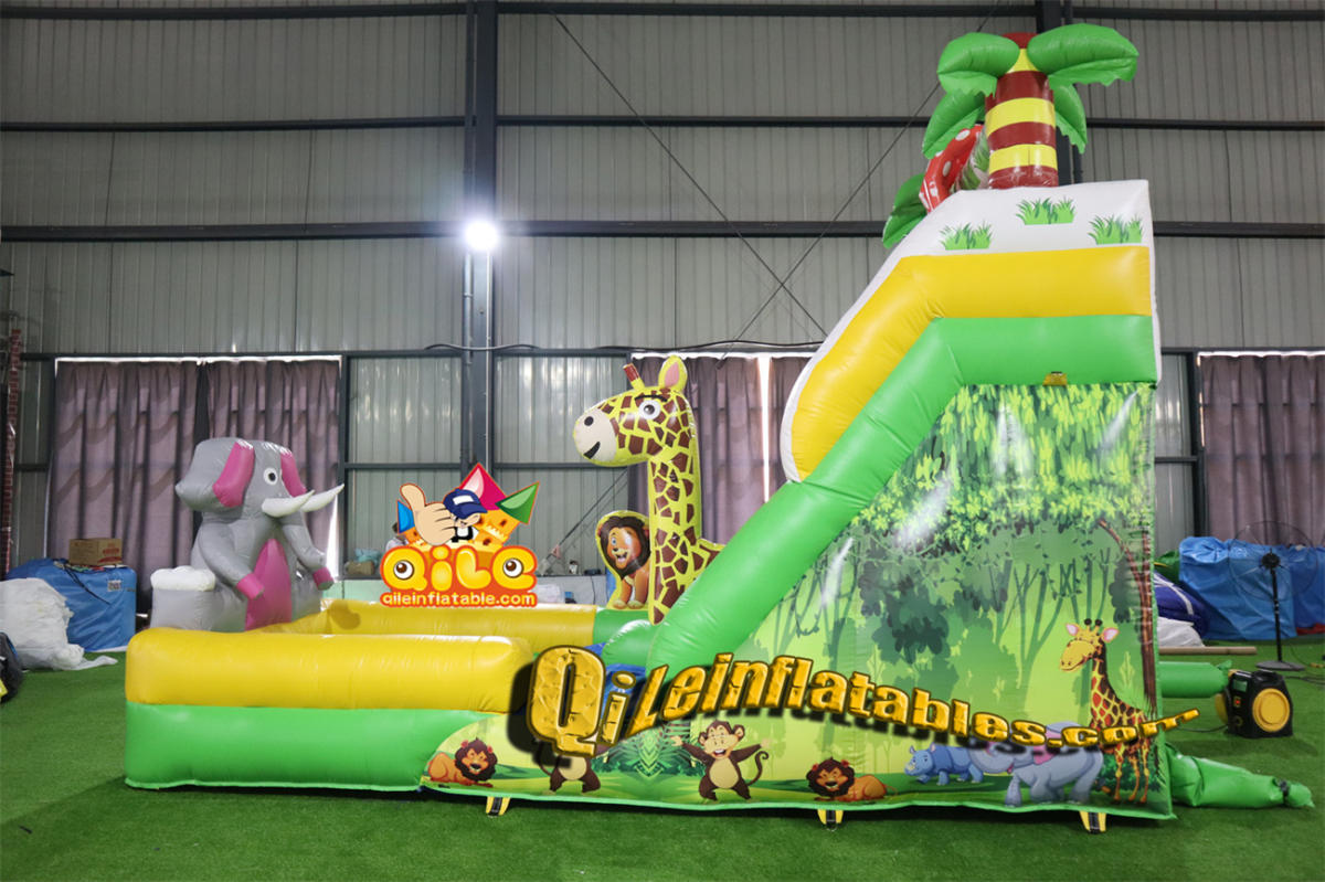 qile-7041 inflatable dry slide Forest, giraffes and elephants slide