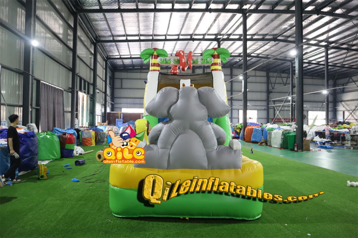 qile-7041 inflatable dry slide Forest, giraffes and elephants slide