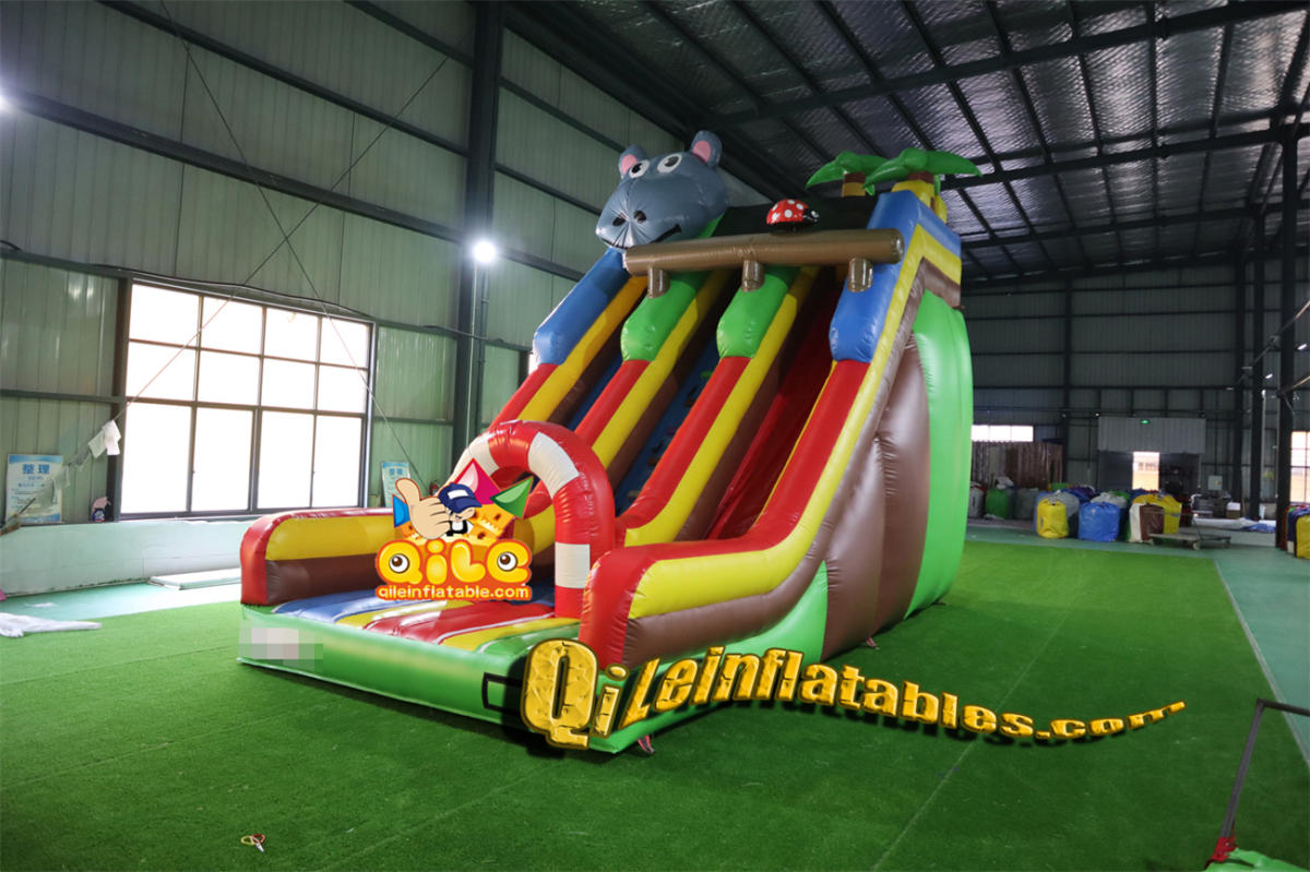 qile-7044 inflatable dry slide Hippo Forest slide