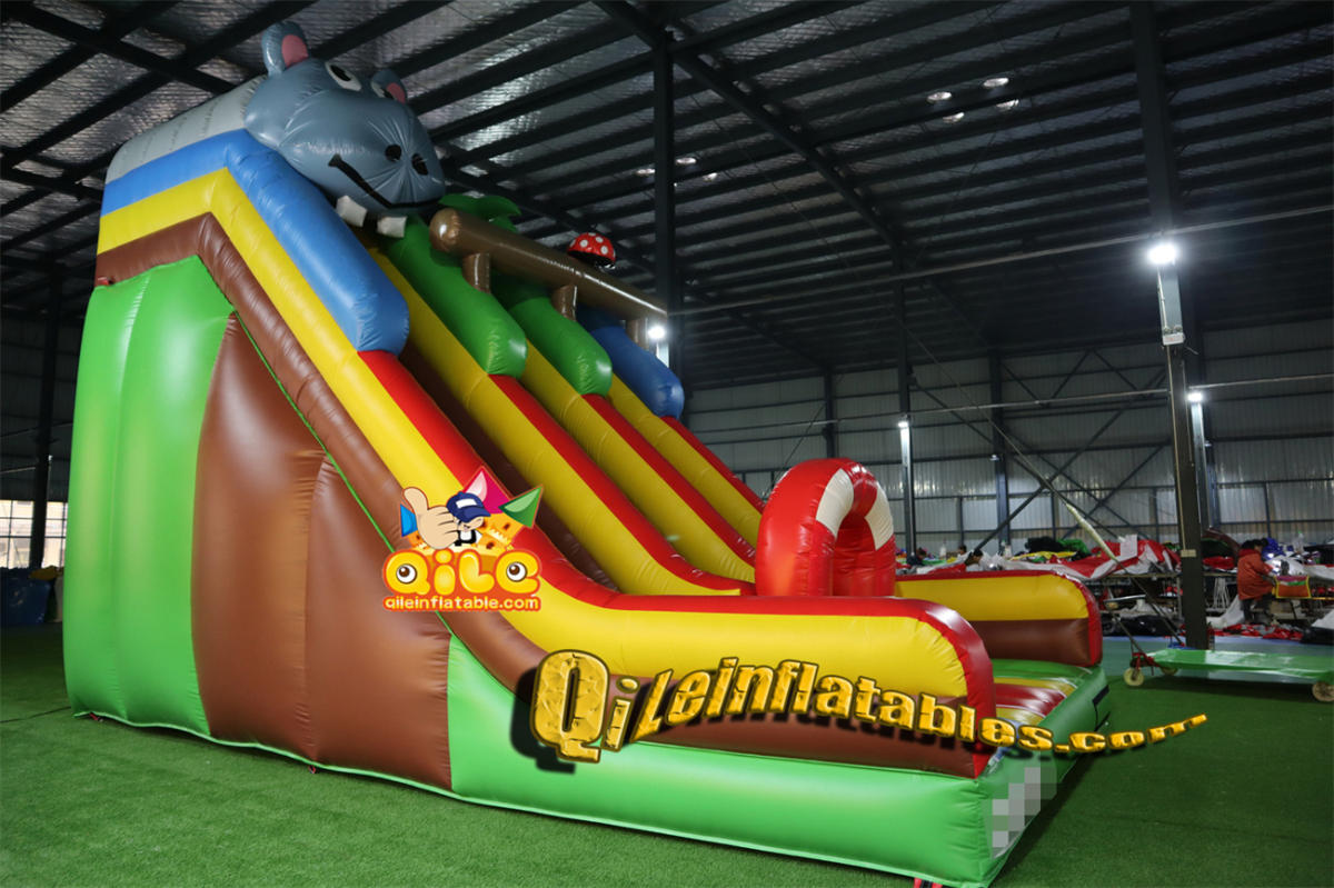 qile-7044 inflatable dry slide Hippo Forest slide