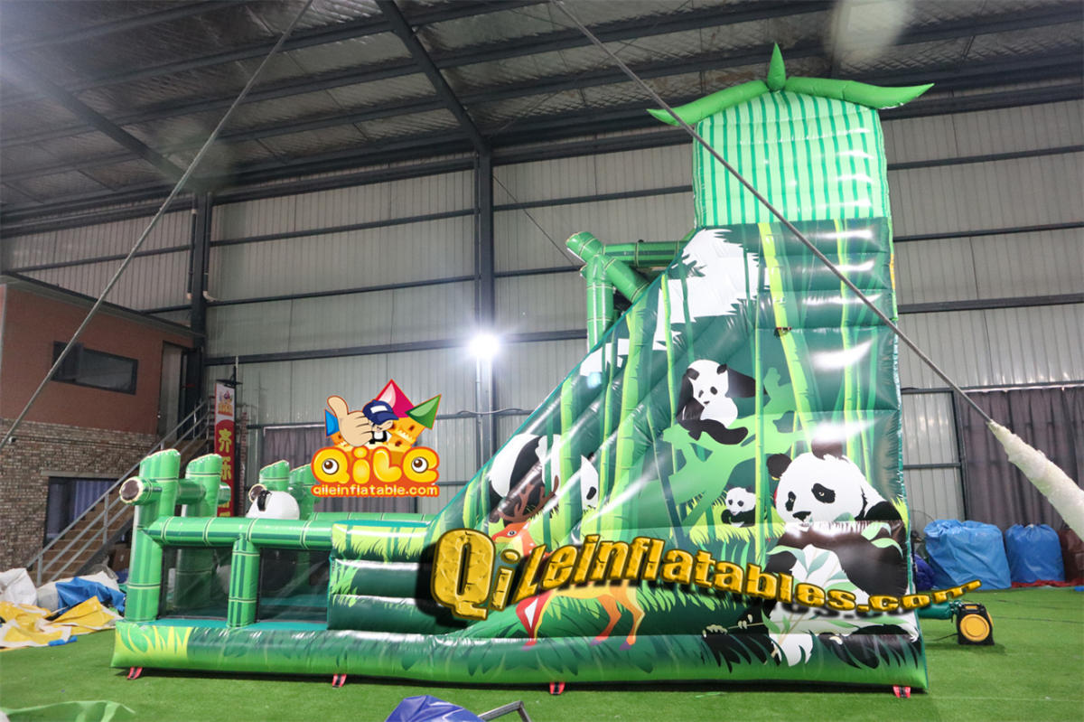 qile-7045 inflatable dry slide Panda Park slide