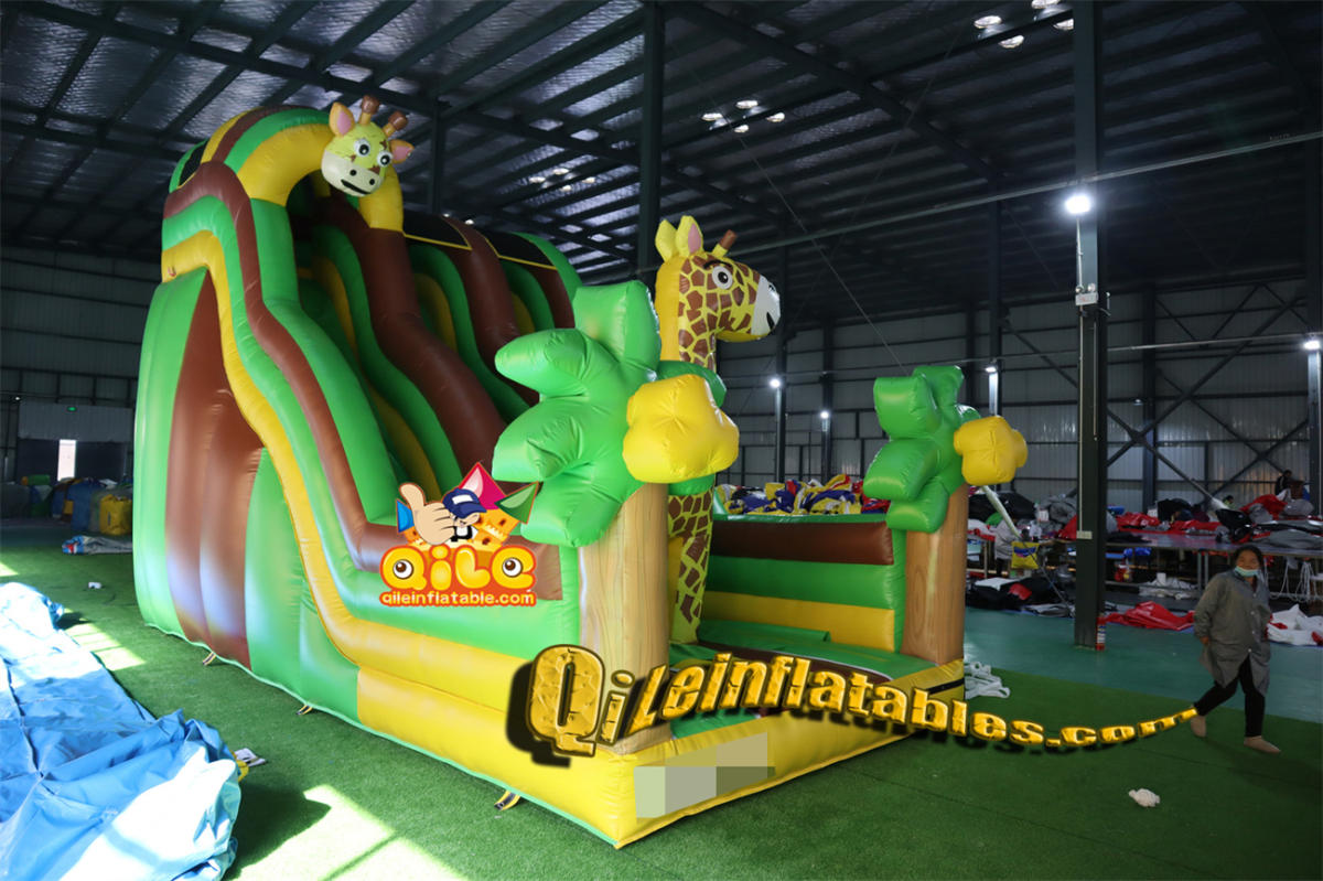 qile-7051 inflatable dry slide forest giraffe slide