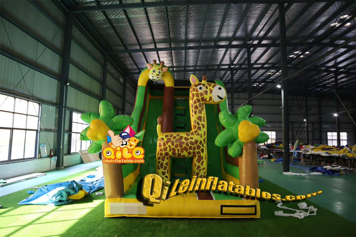 qile-7051 inflatable dry slide forest giraffe slide