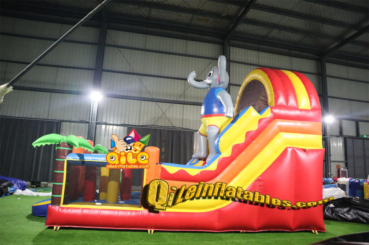 qile-7094 inflatable dry slide elephant slide