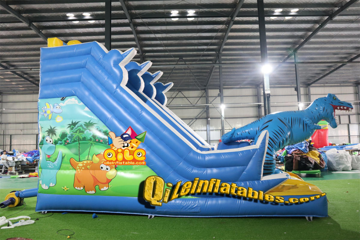 qile-7098 inflatable dry slide blue Dinosaur slide