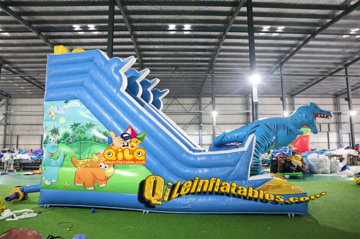 qile-7098 inflatable dry slide blue Dinosaur slide