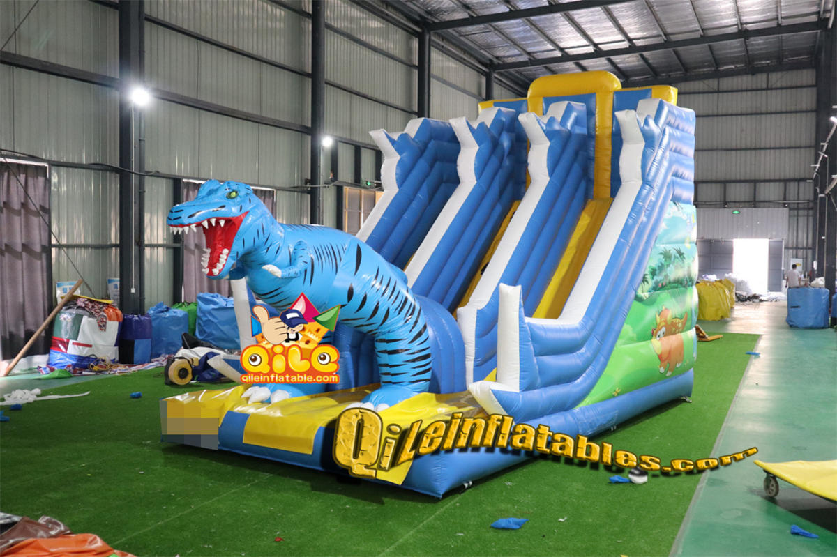 qile-7098 inflatable dry slide blue Dinosaur slide