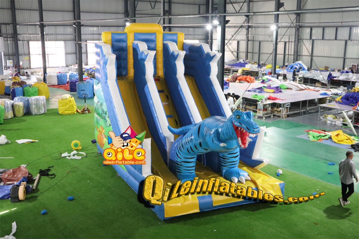 qile-7098 inflatable dry slide blue Dinosaur slide