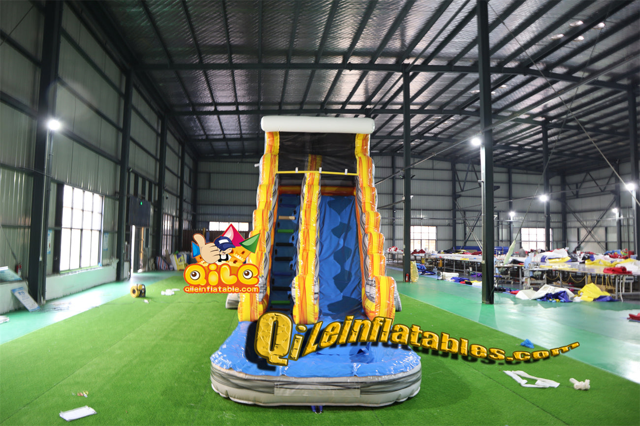 qile-6004 Gray and yellow water ripple slide water slide with pool