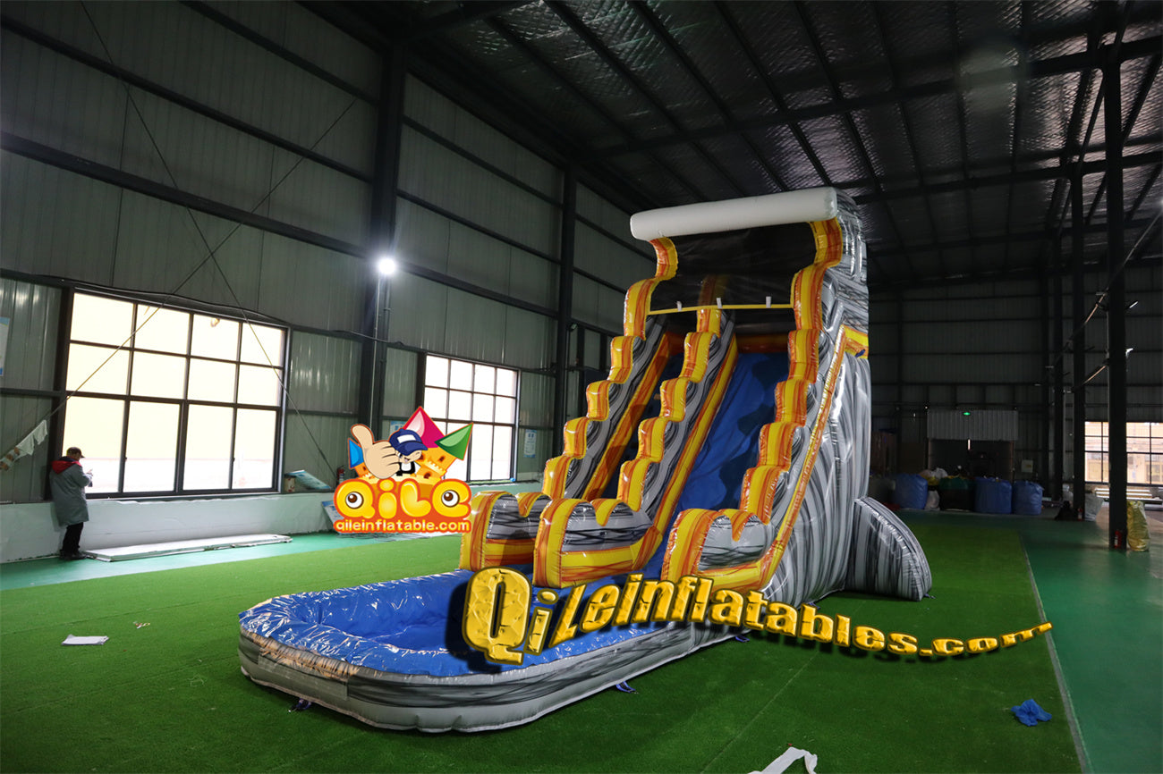 qile-6004 Gray and yellow water ripple slide water slide with pool