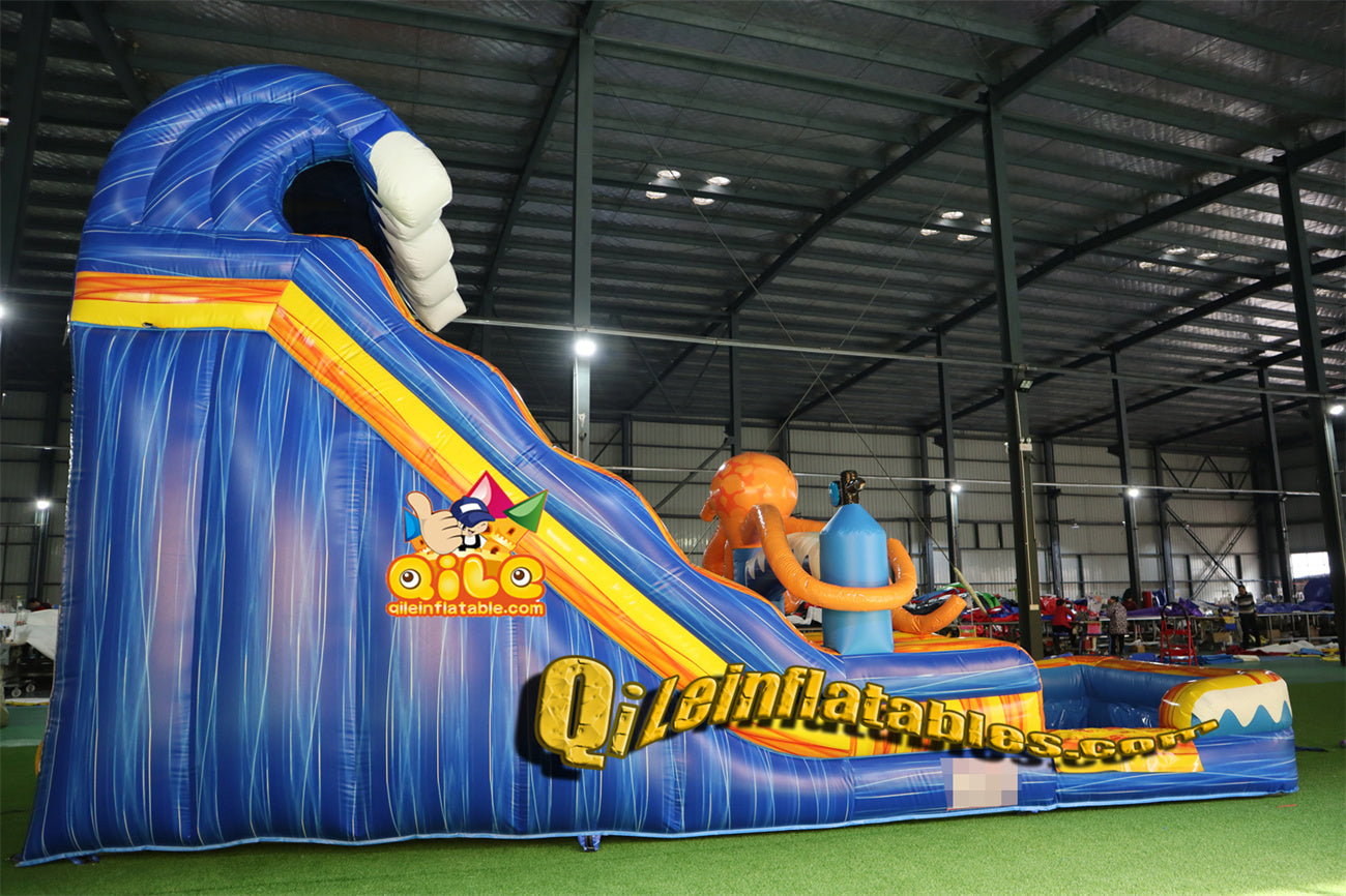 qile-6010 Blue water ripples, ocean theme, octopus water slide with pool