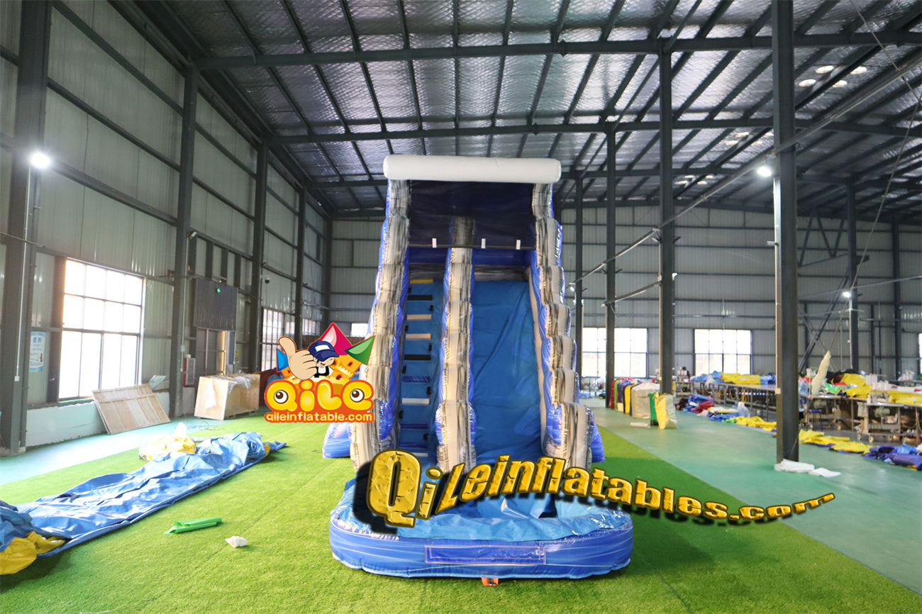 qile-6012 Gray and Blue water ripple slide water slide with pool
