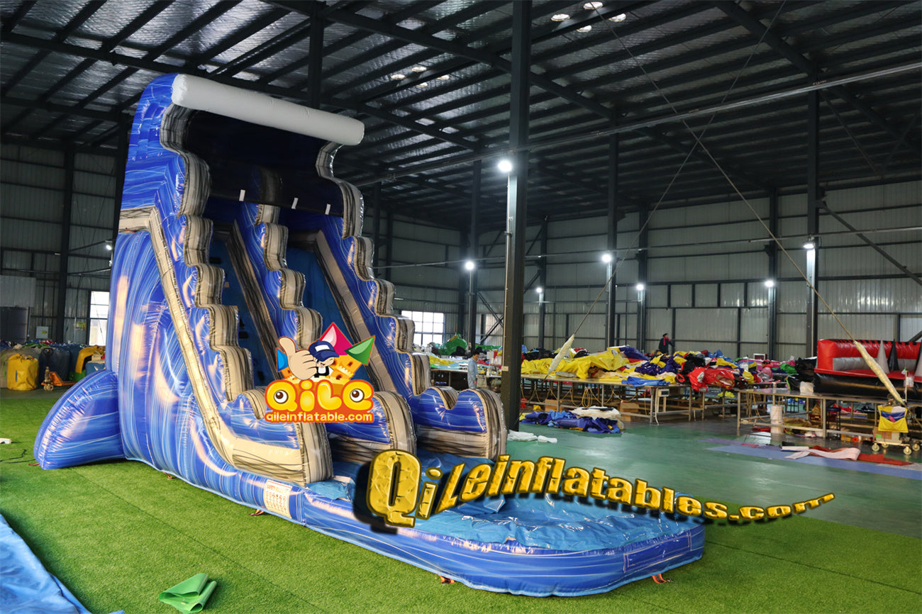 qile-6012 Gray and Blue water ripple slide water slide with pool