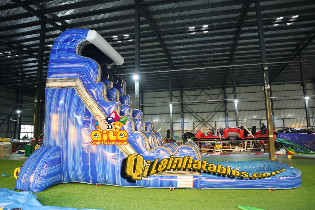 qile-6012 Gray and Blue water ripple slide water slide with pool