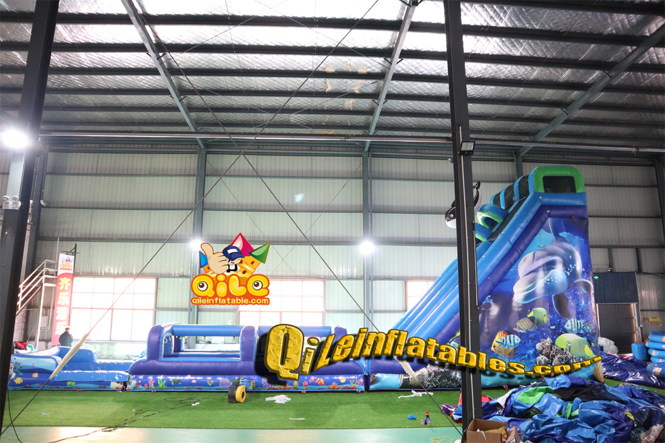 qile-6015 Summer Ocean Theme water slide with pool