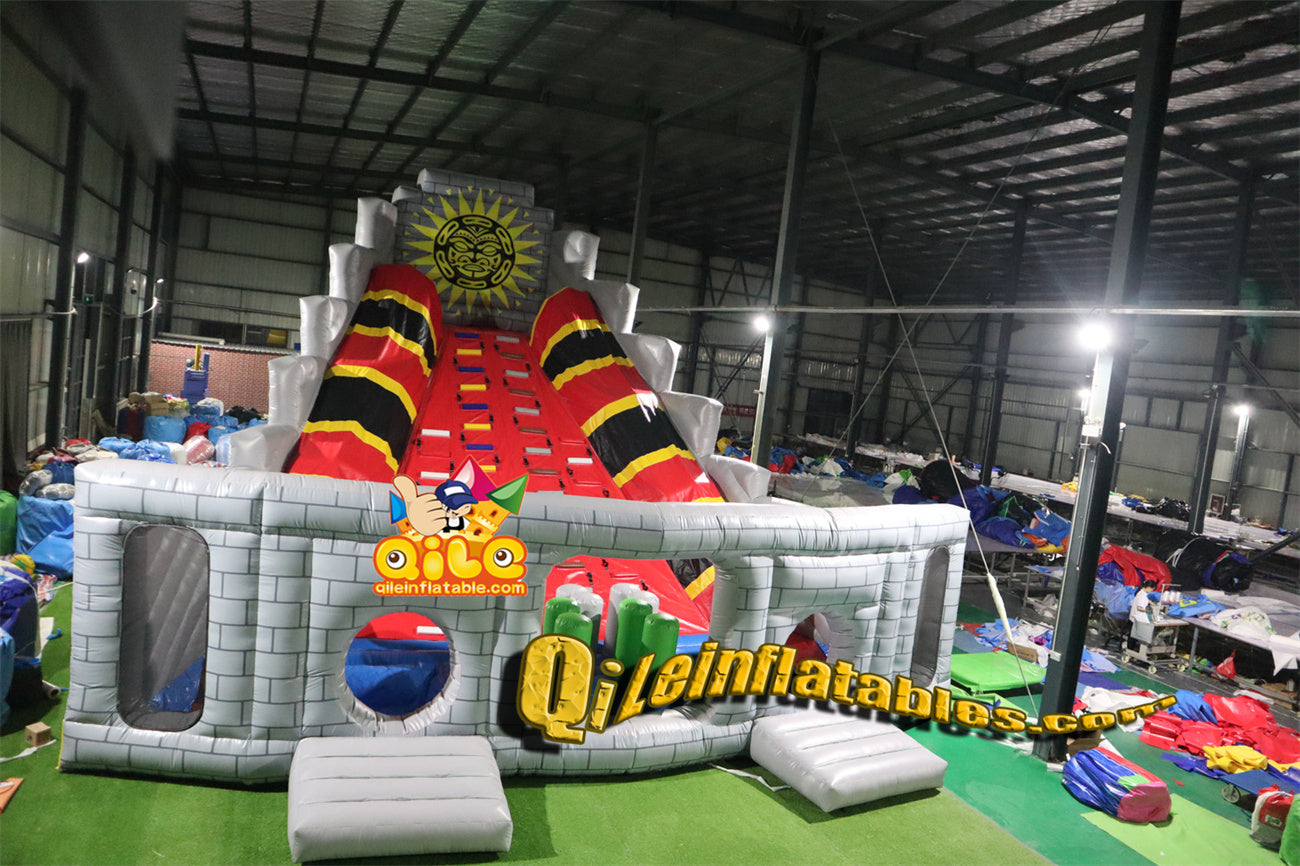 qile-3003 Rainbow channel large slide with pool inflatable fun playground