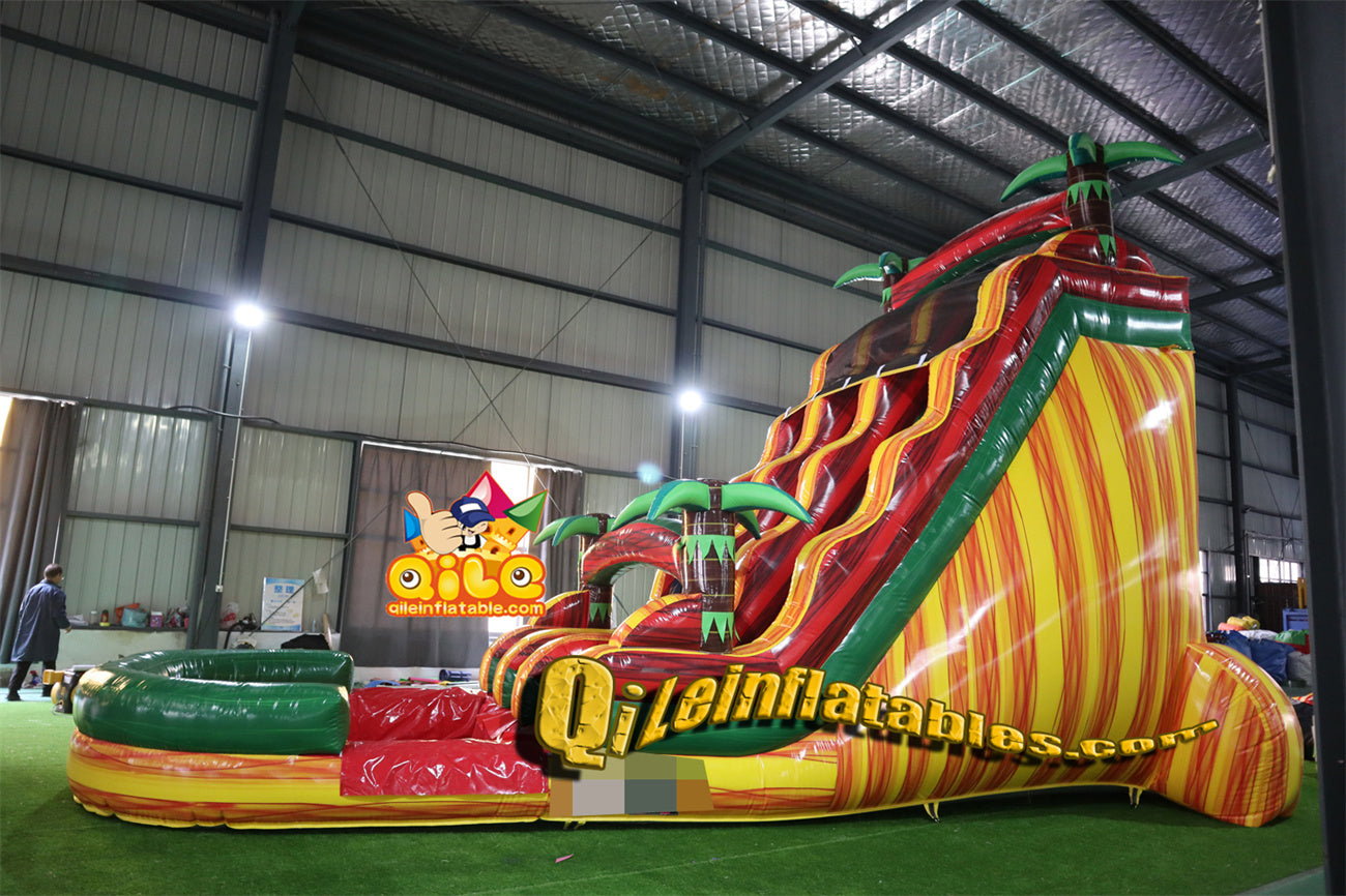 qile-6017 Double slide Yellow water ripples water slide with pool