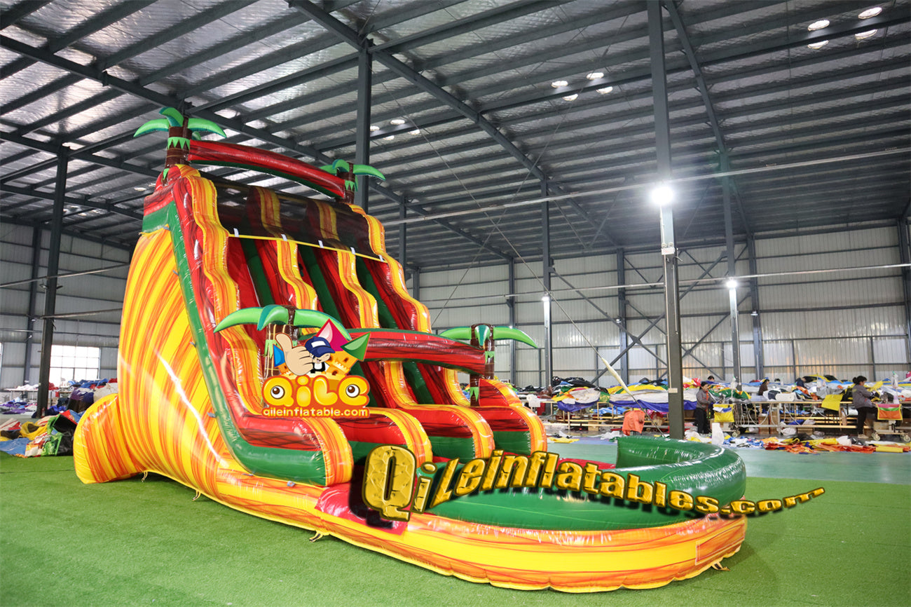 qile-6017 Double slide Yellow water ripples water slide with pool