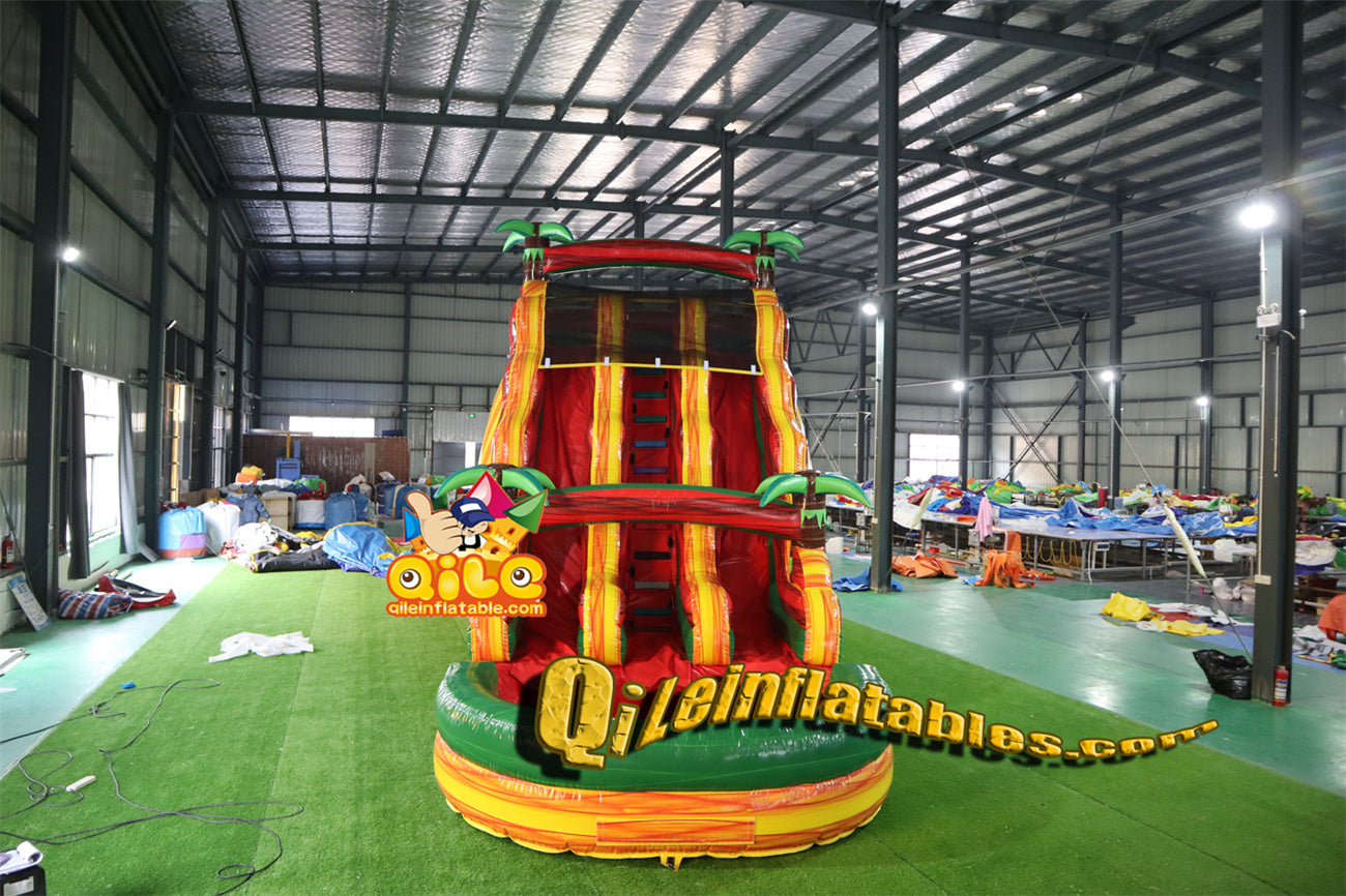 qile-6017 Double slide Yellow water ripples water slide with pool