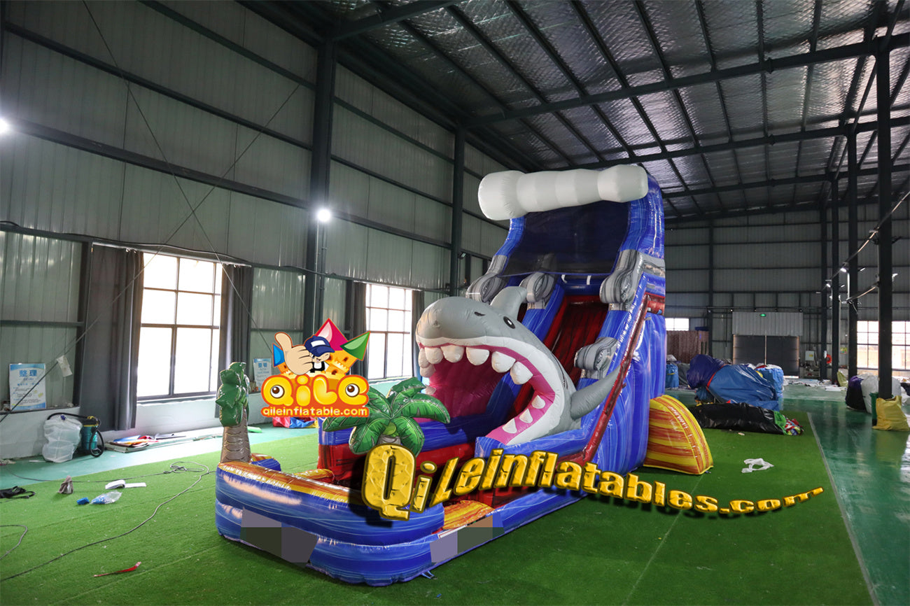 qile-6019 18' Shark Plam Tree Water Slidewater slide with pool