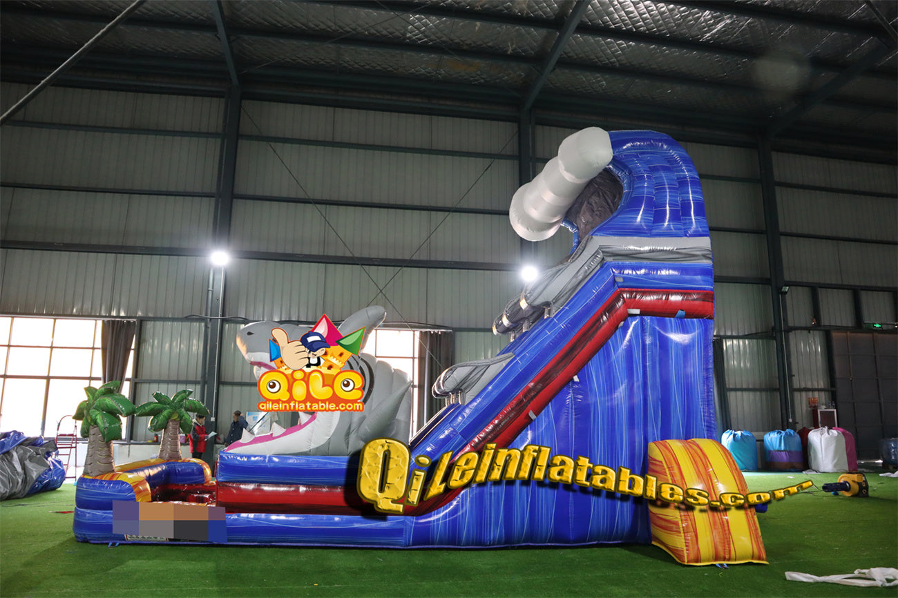 qile-6019 18' Shark Plam Tree Water Slidewater slide with pool