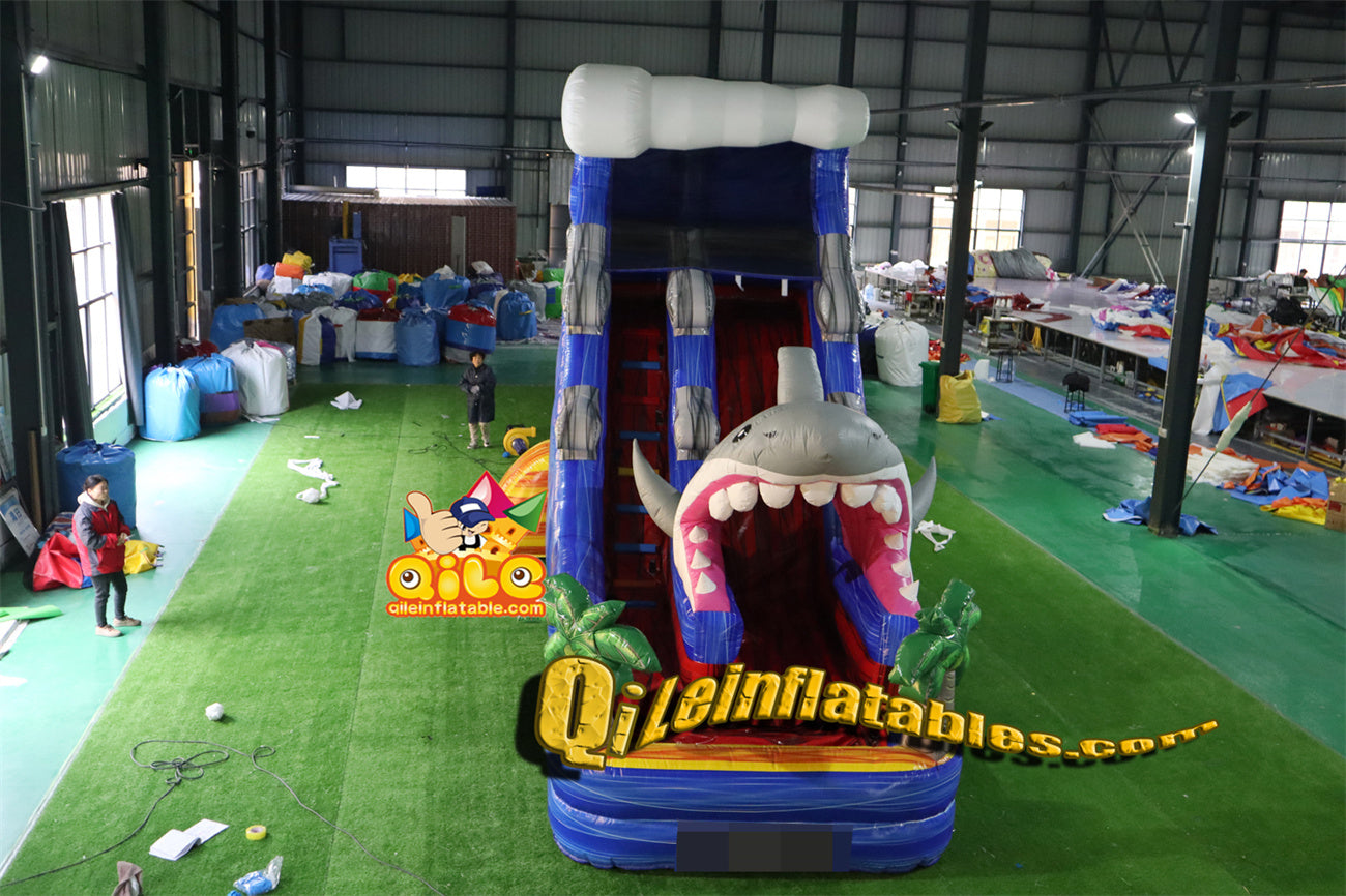 qile-6019 18' Shark Plam Tree Water Slidewater slide with pool