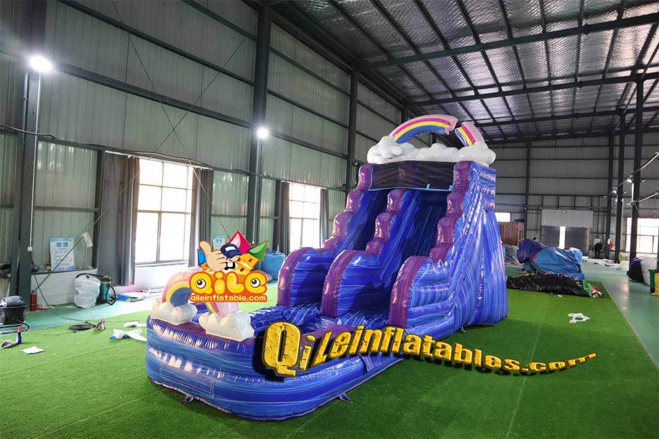 qile-6021 16' Rainbow Clouds Blue Water Ripples water slide with pool