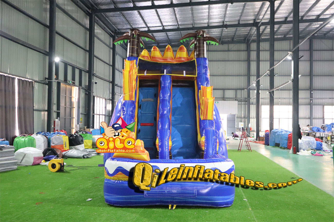 qile-6020 18' Plam Tree Water Slidewater slide with pool