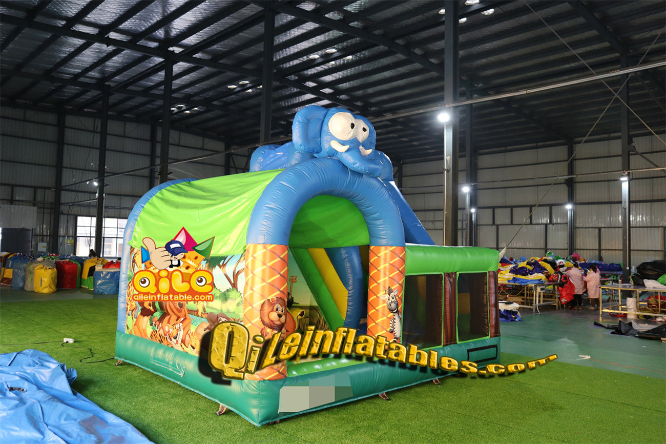 qile-2040 elephant inflatable castle combo for sales