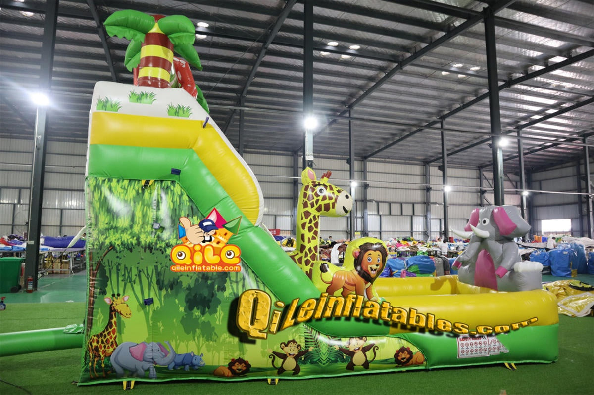 qile-7041 inflatable dry slide Forest, giraffes and elephants slide