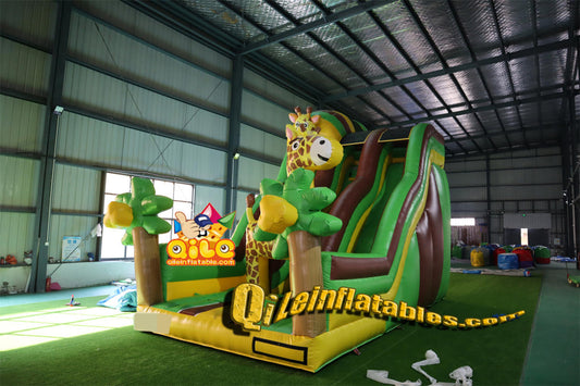 qile-7051   inflatable dry slide forest giraffe slide