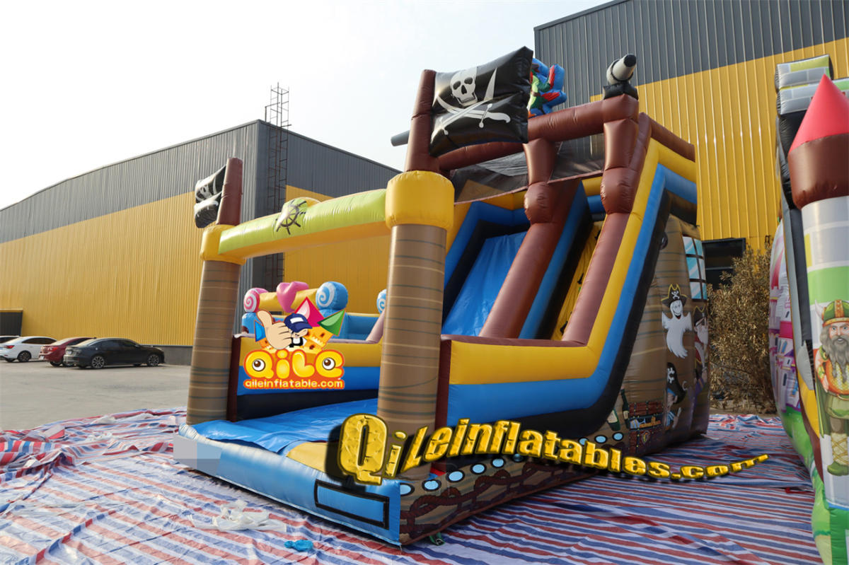 qile-7065   inflatable dry slide Pirate Ship slide