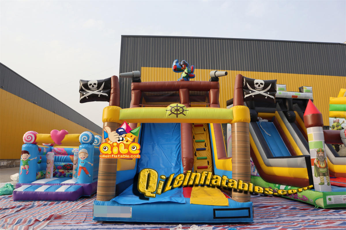 qile-7065   inflatable dry slide Pirate Ship slide