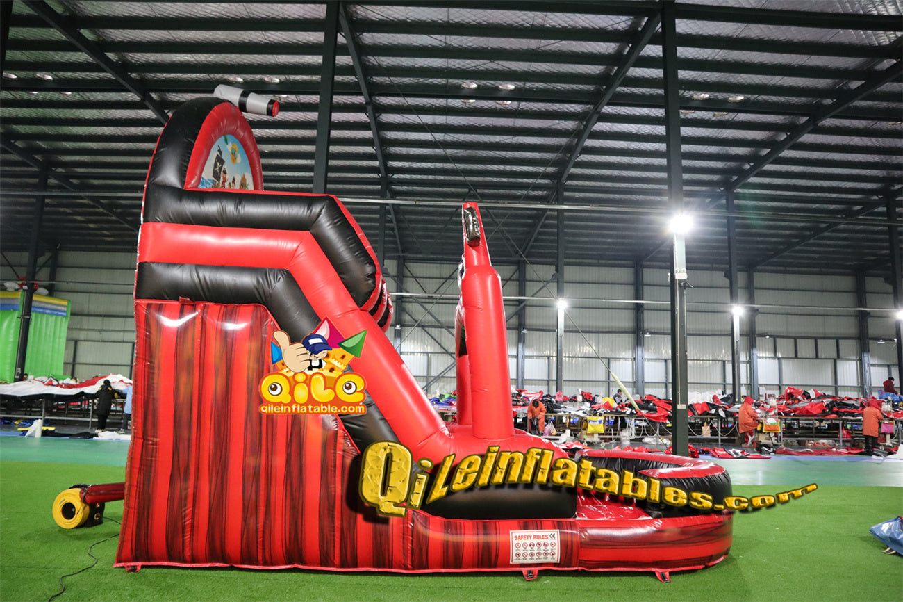 qile-6006 pirate Blacj and red water ripple slide water slide with pool