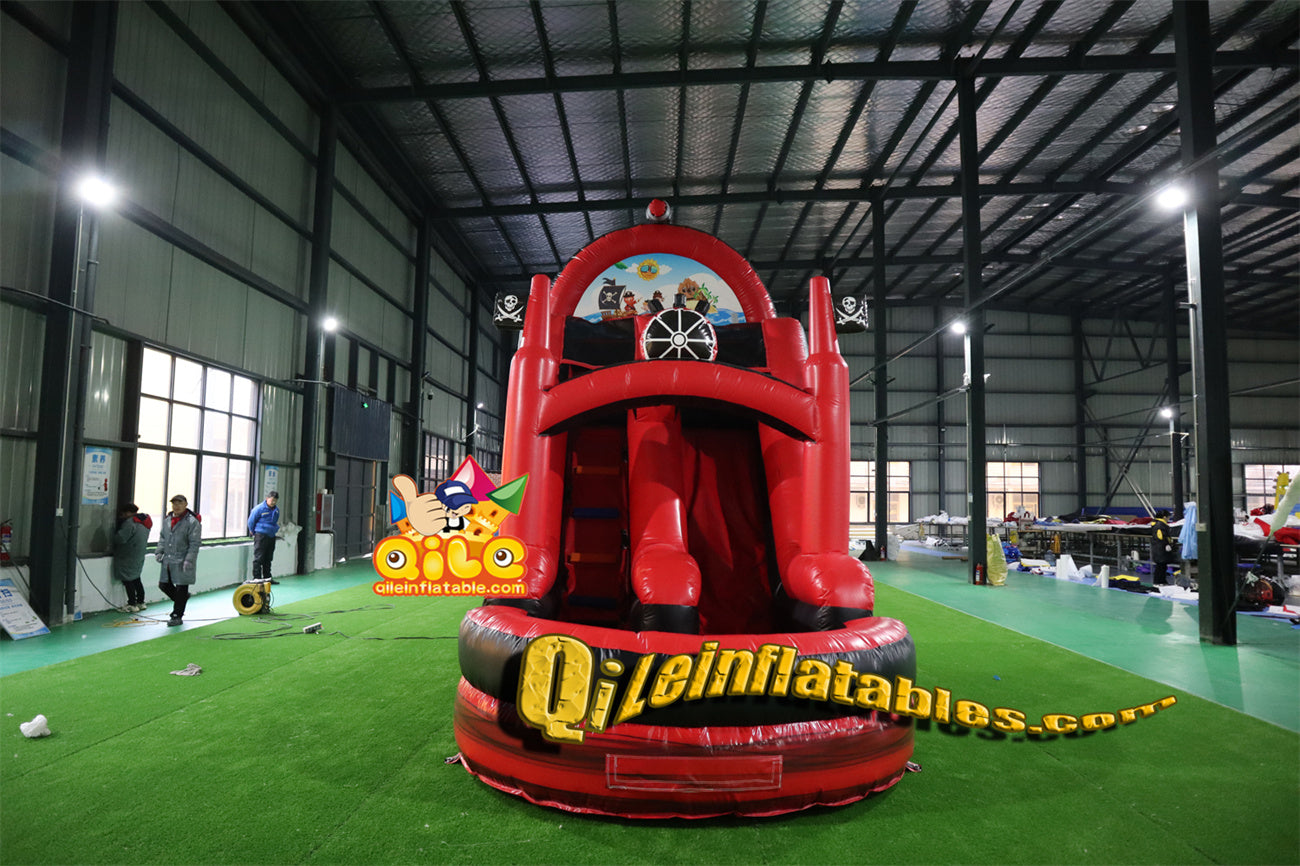qile-6006 pirate Blacj and red water ripple slide water slide with pool