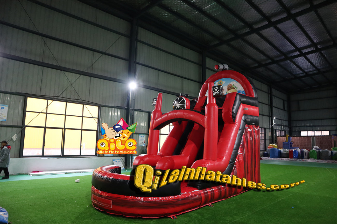 qile-6006 pirate Blacj and red water ripple slide water slide with pool