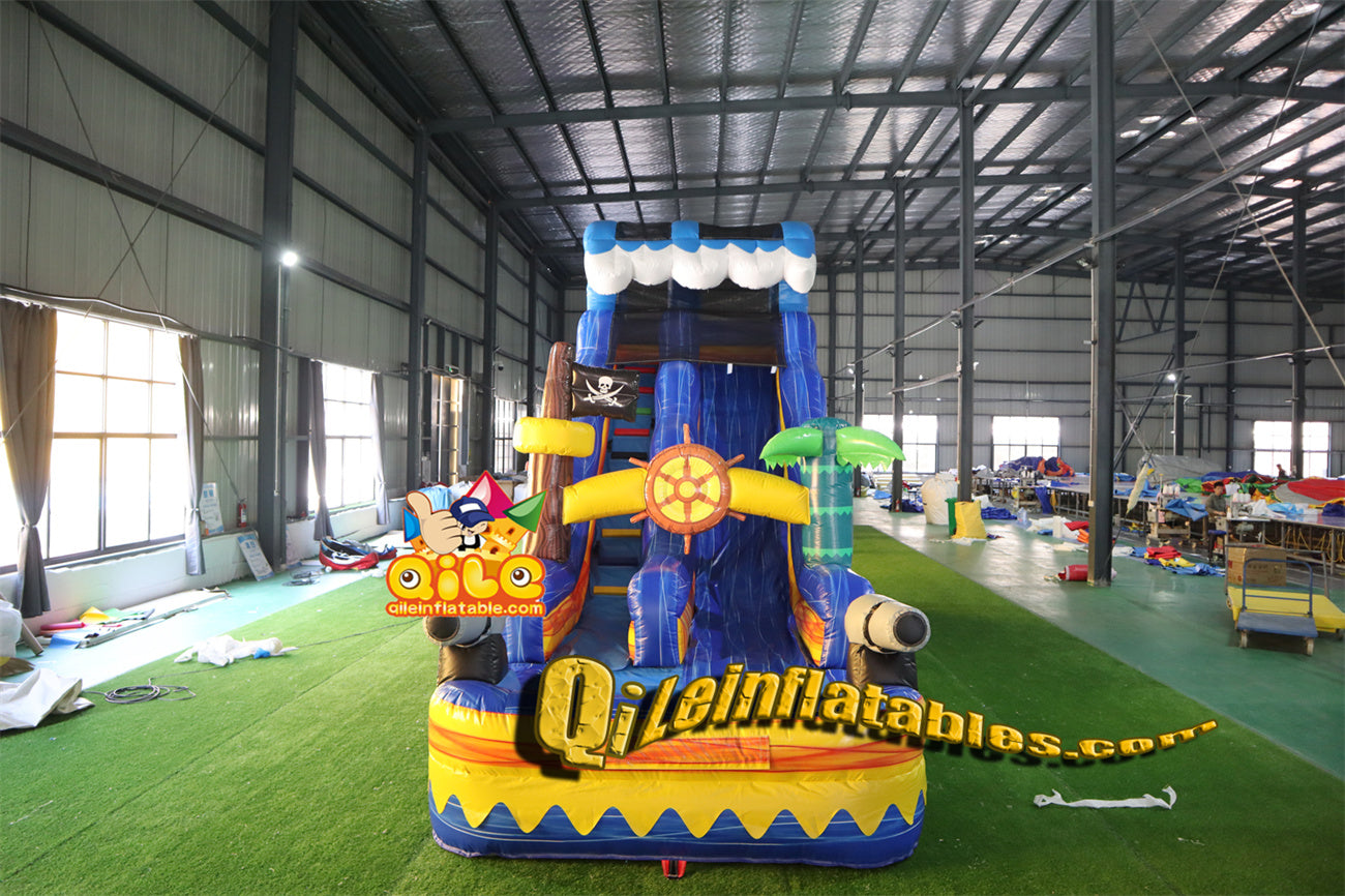 qile-6011 Blue water ripples, pirate ship theme water slide with pool