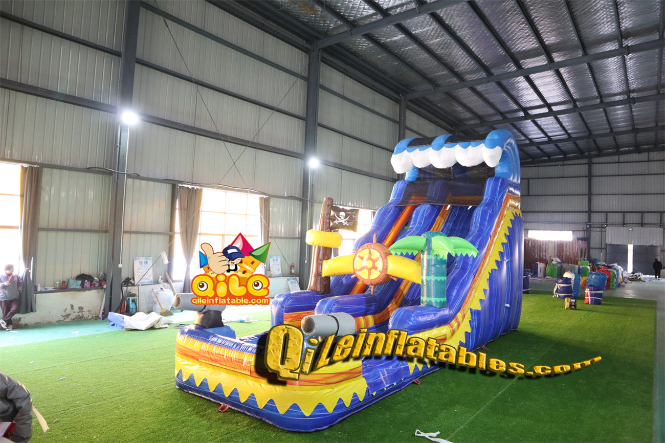 qile-6011 Blue water ripples, pirate ship theme water slide with pool
