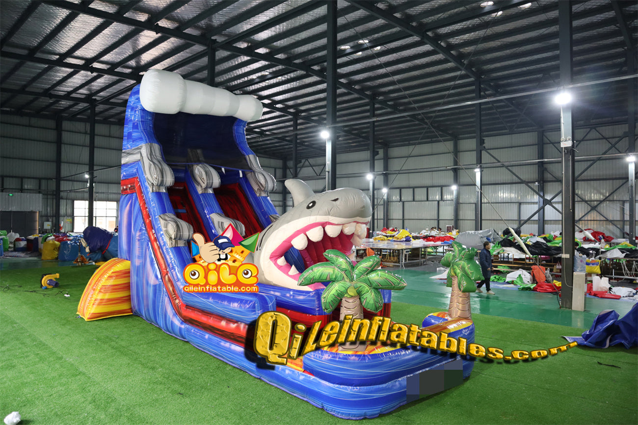 qile-6019 18' Shark Plam Tree Water Slidewater slide with pool