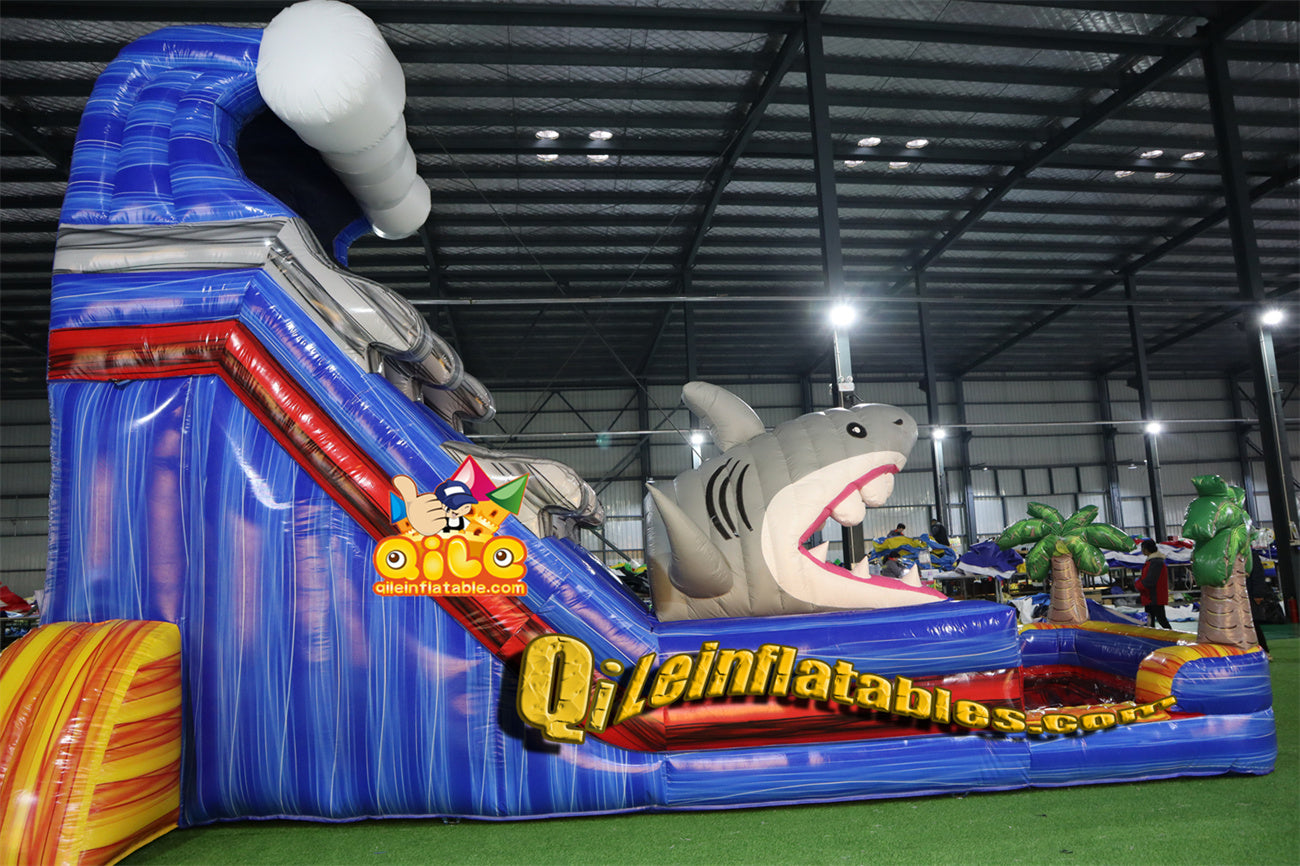 qile-6019 18' Shark Plam Tree Water Slidewater slide with pool