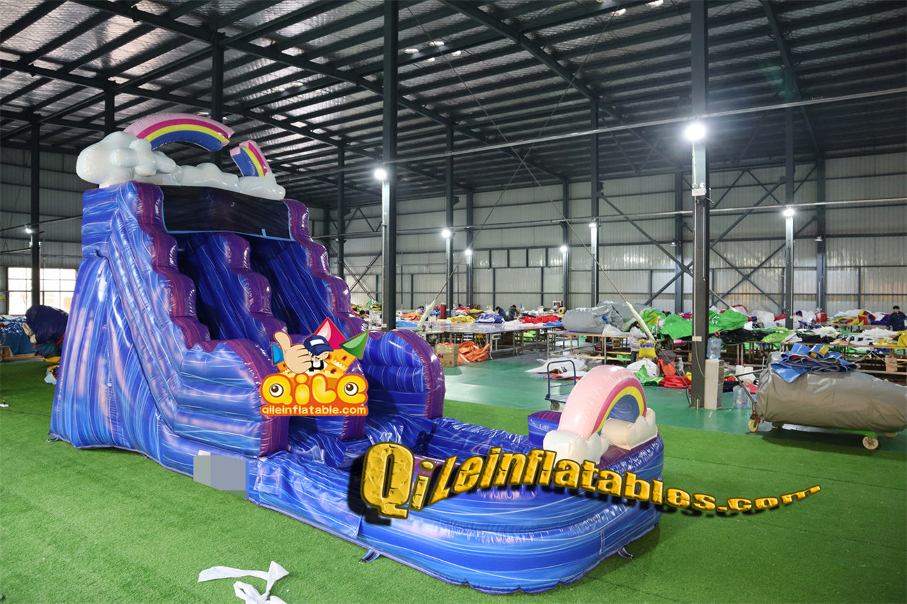 qile-6021 16'  Rainbow Clouds Blue Water Ripples water slide with pool