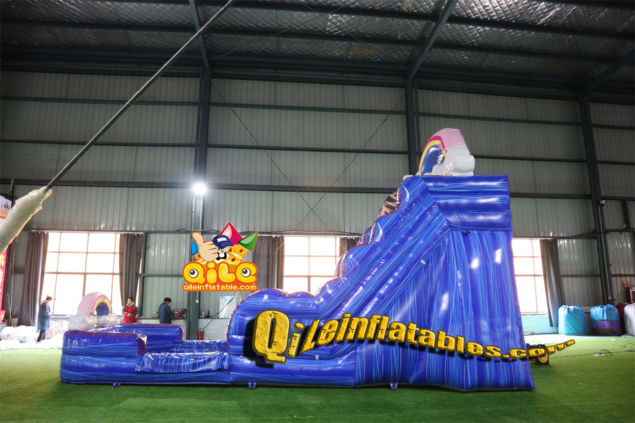 qile-6021 16'  Rainbow Clouds Blue Water Ripples water slide with pool