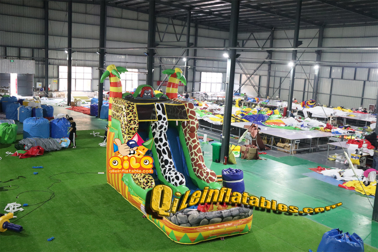 qile-6022 14' Animals tropical rainforest water ripples water slide with pool
