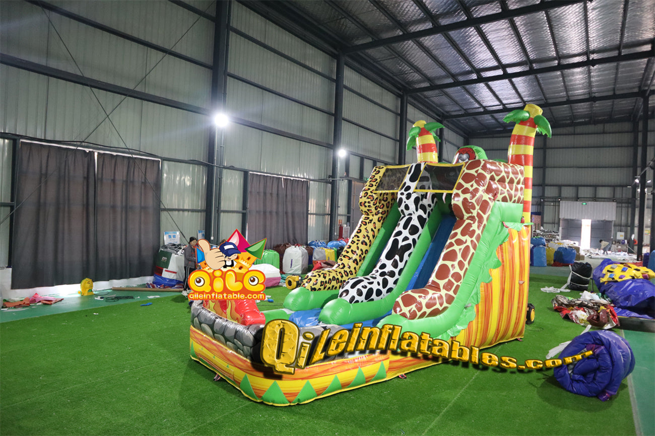 qile-6022 14' Animals tropical rainforest water ripples water slide with pool