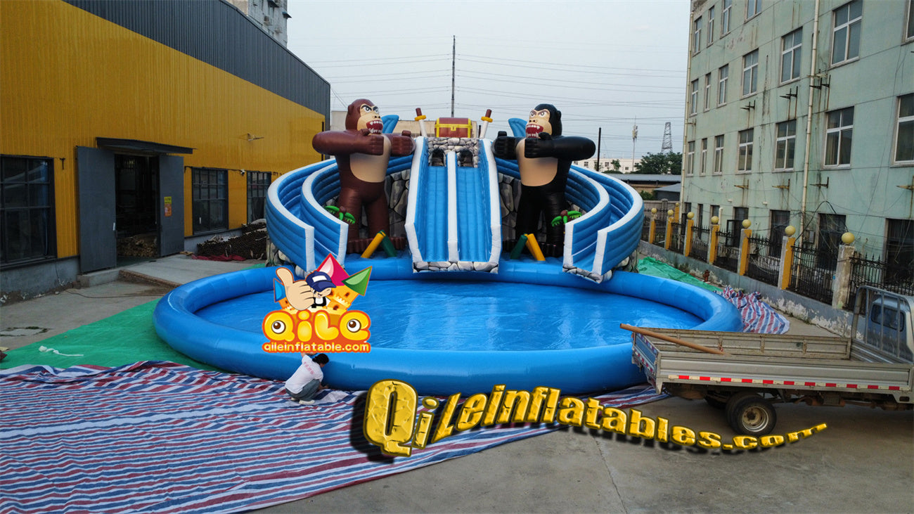 qile-6001 big FUN inflatable pool,Two-color gorilla pool park